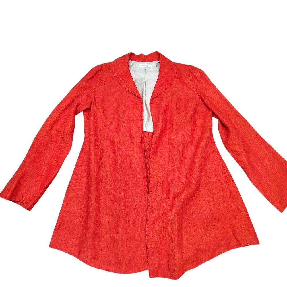 Coldwater Creek 100% Linen Blazer Jacket Orange Coral Classic Women's Size 12